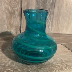 Blue Swirl Art Glass Vase – Handblown, 5” Decorative Home Accent